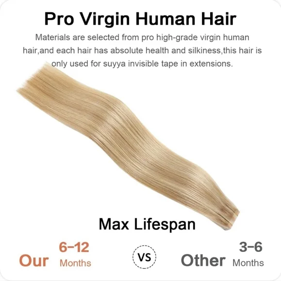 Tape In Hair Extensions Human Hair 16" Ash Blonde Bleach Blonde 20PCS 40G - Picture 3 of 10